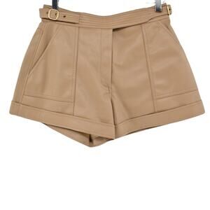 JONATHAN SIMKHAI Shorts Womens Size 8 Chace Faux Leather‎ Tan Belted Cuffed Hem